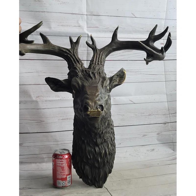Loon Peak® Kaelib Hanging Wall Art Mounted Elk Deer Bust Head Stag Antlers Buck Bronze Sculpture