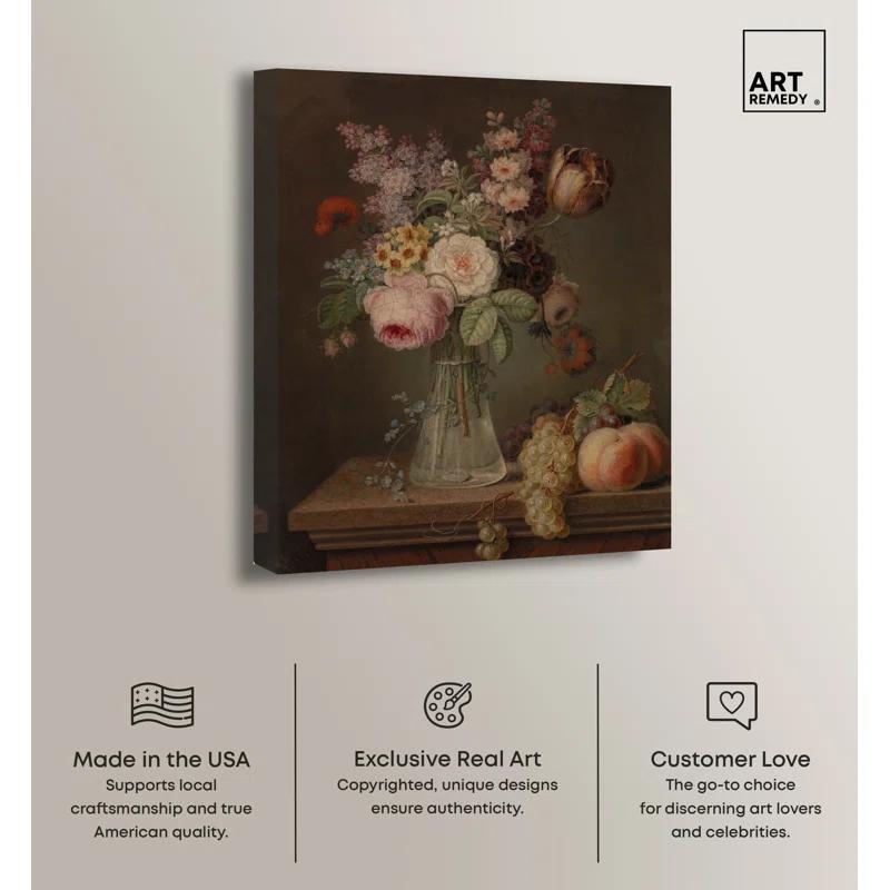 Art Remedy Flower Piece In Glass Vase Roses Wall Art by Art Remedy