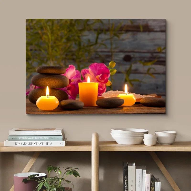 IDEA4WALL Zen Stones Atmosphere Massage Stone Tropical Flower Candle Yoga Nature On Canvas Print