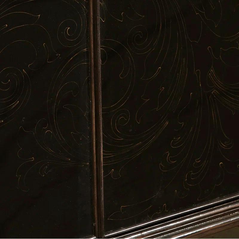 Media Credenza with Scroll Art Glass Doors & Cabriole Feet