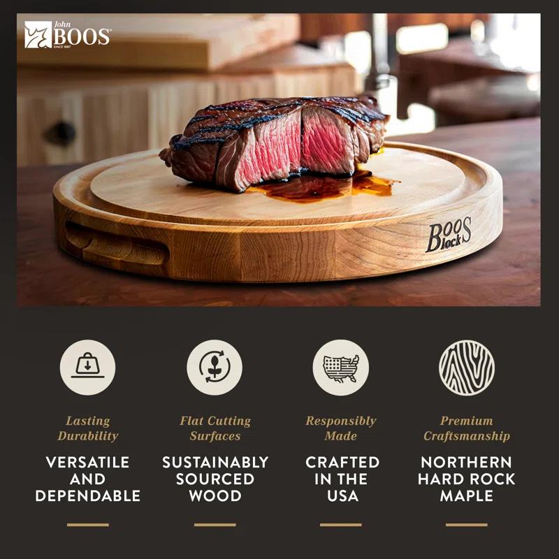 John Boos Chef's Collection Round Maple Cutting Board with Groove