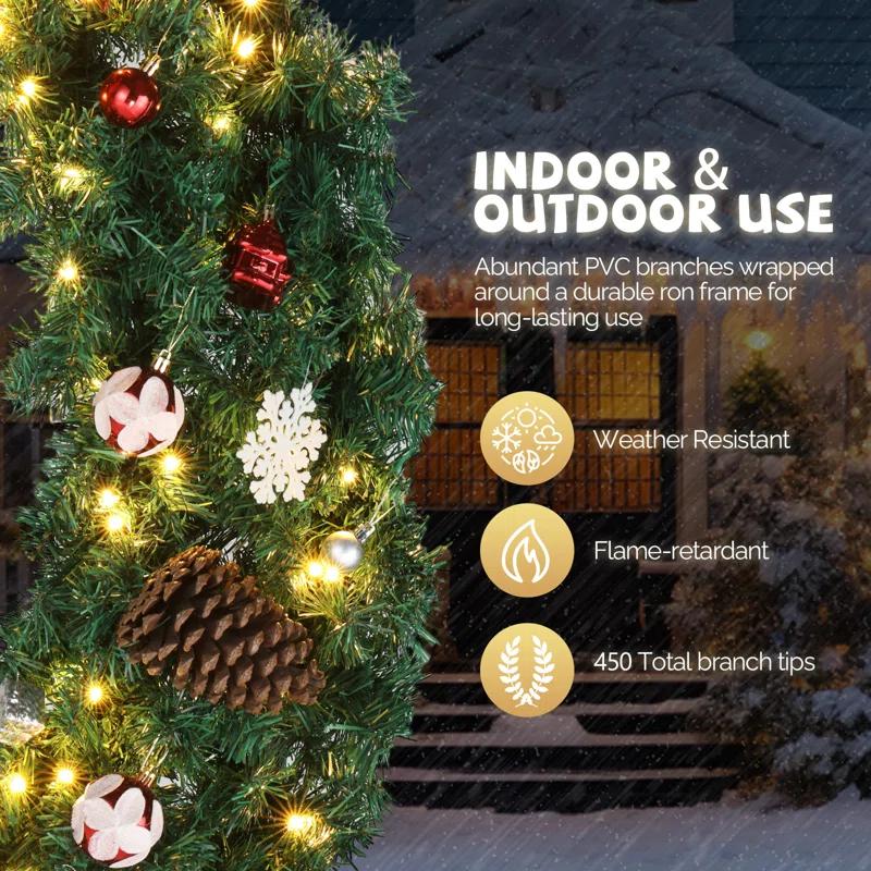 The Holiday Aisle® 48in 150 Lights 450 Branches Pvc Bow Decoration Garland Garden Garland Decoration Green