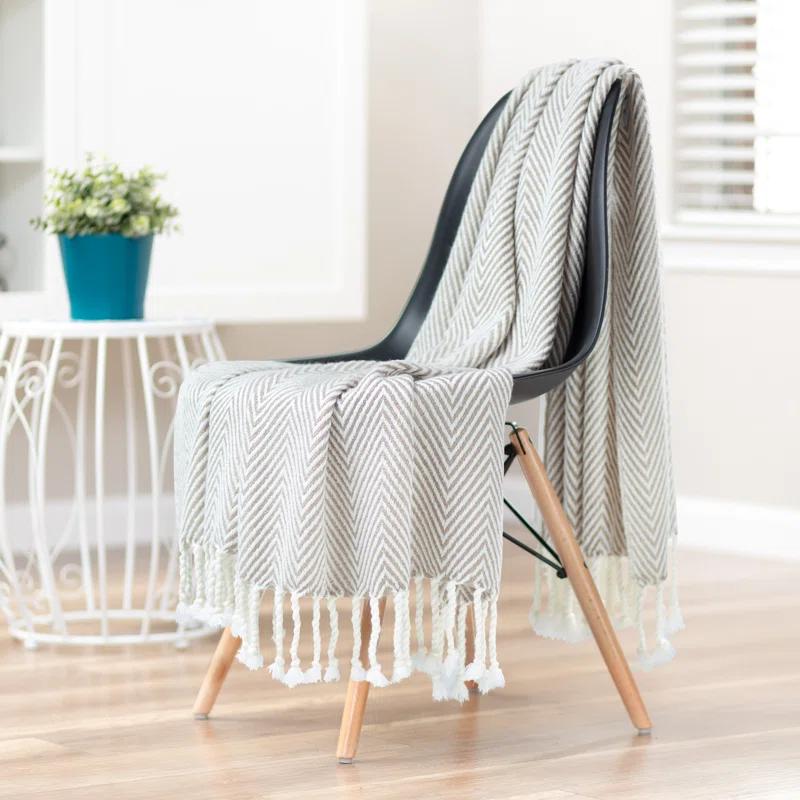 Chanasya Textured Knit Throw Blanket with Tassels - 50" x 65” - Taupe