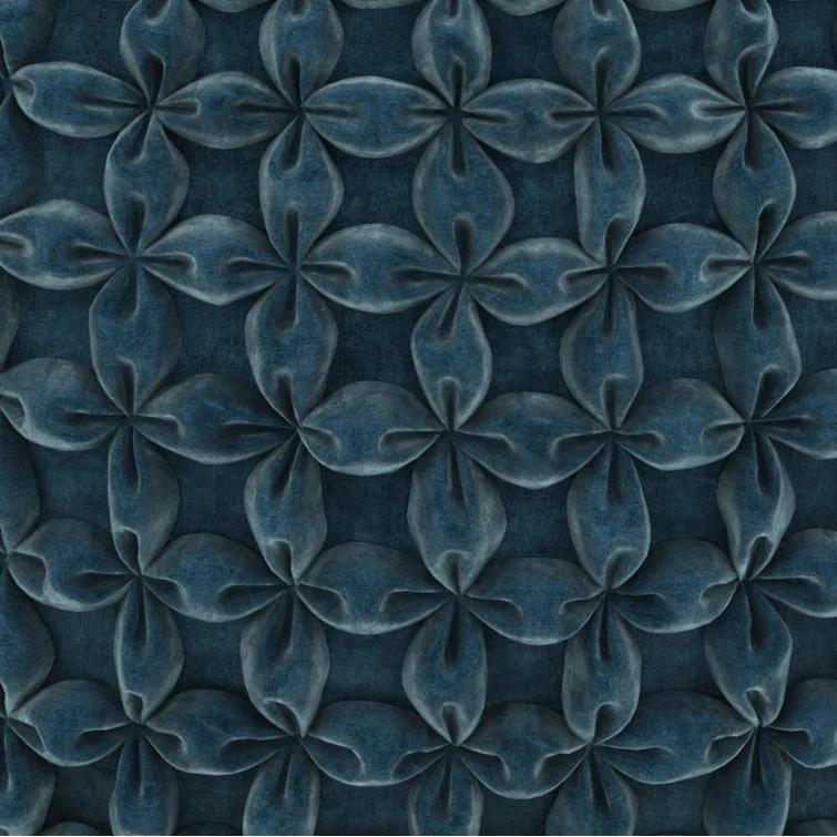 Simpli Home Renee 20"W Round Button-Tufted Velvet Pouf