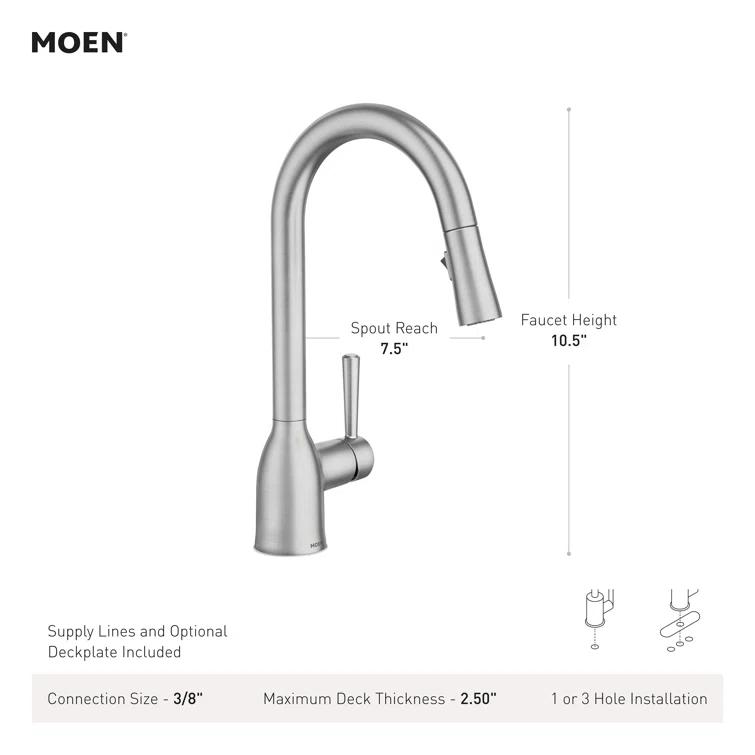 Moen Adler Pull Down Single Handle Kitchen Faucet with Accessories 87233BL