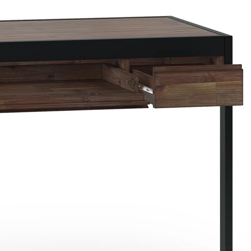 Simpli Home Erina Solid Acacia Wood Desk, Industrial Style with Keyboard Tray and 2 Drawers