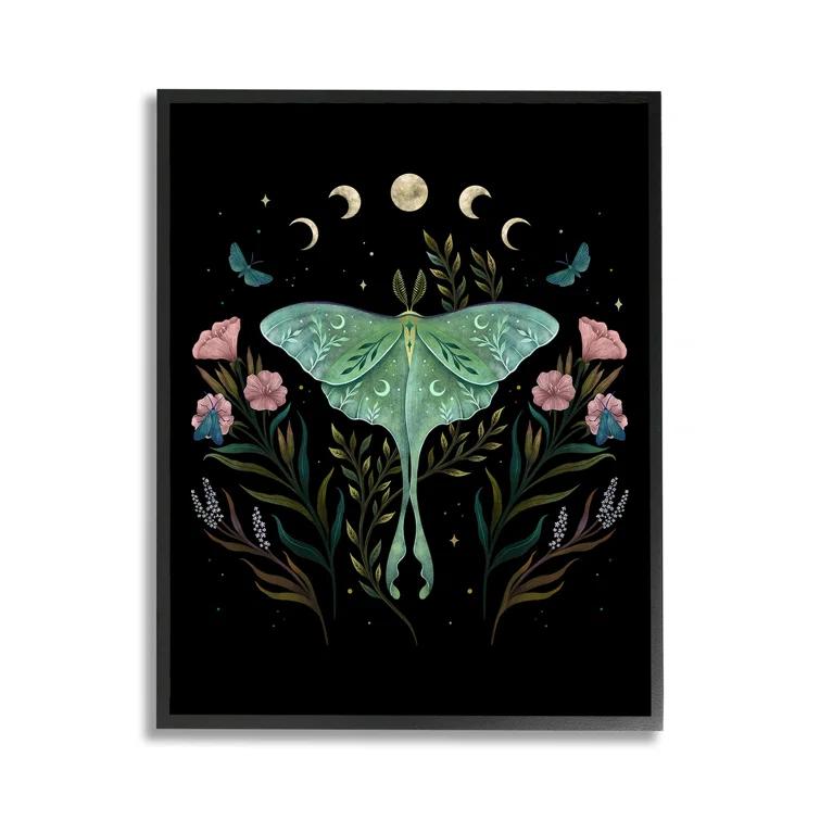 Stupell Industries Luna Moth with Florals Framed Giclee Art by Episodic Drawings