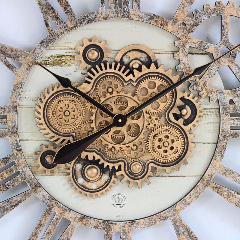 The Gears Clock Wall Clock 36" Round Oversized for Living Room decor with Real Moving Gears America Collection