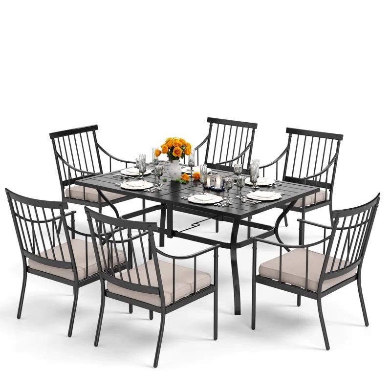 Lark Manor™ Argyri 6 - Person Metal Patio Dining Set with Rectangular Table , Cushions Included