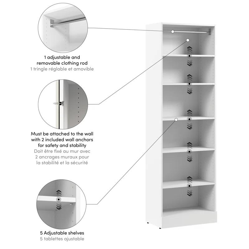 Bestar Florence 25W X 16D Modular Reach-In Or Walk-In Closet System Tower With Shelves