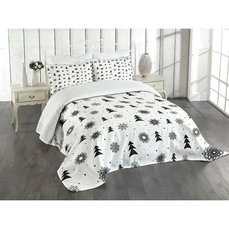 Ambesonne Ambensonne Nordic Bedspread Xmas Pine Trees Black White