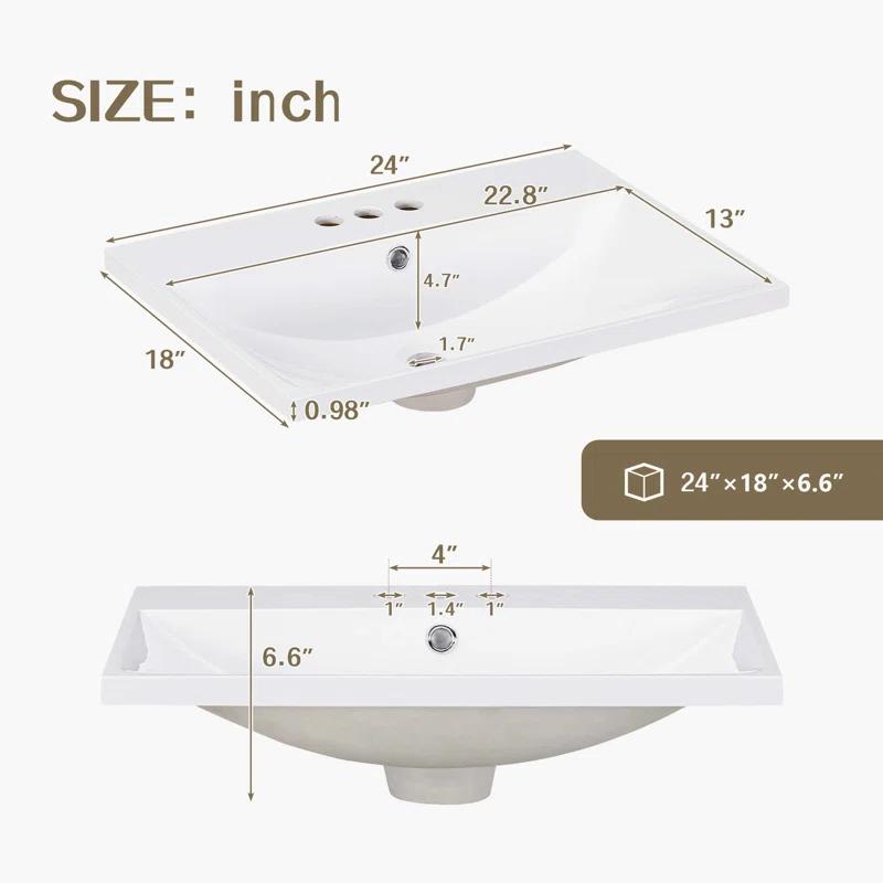 Wenty 18'' White Ceramic Rectangular Bathroom Sink