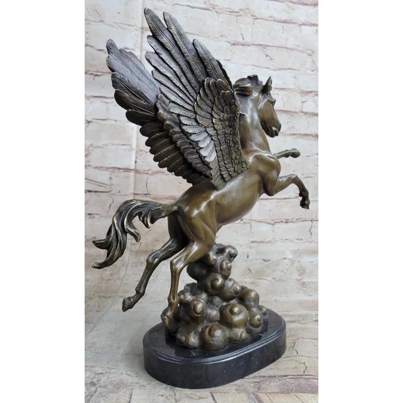 Trinx Kaile Flying Pegasus Winged Horse Greek Mythology Bronze Statue Sculpture Signed 15 Inches X 14 Inches
