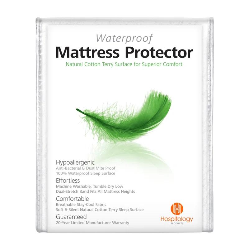 Hospitology Waterproof Hypoallergenic Dust Mite Proof Fitted Natural Cotton Mattress Protector