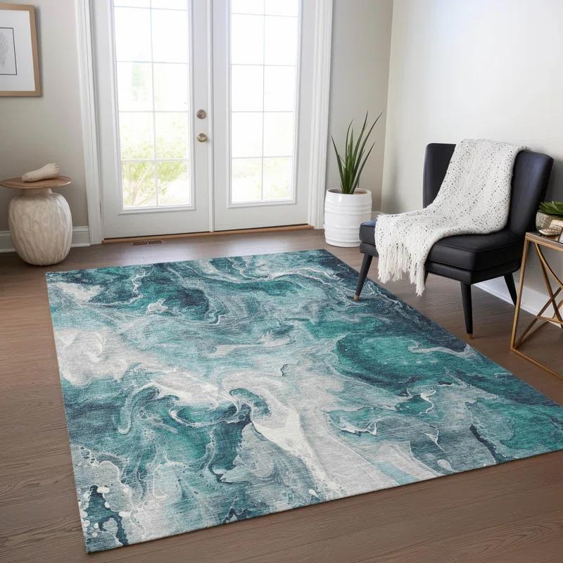 Machine Washable Indoor/Outdoor Chantille ACN1687 Teal Rug