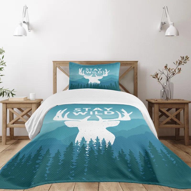 Ambesonne Ambesonne Adventure Bedspread Set 2 Pcs Scenic Wild Forest Twin Pale Blue Dark Blue