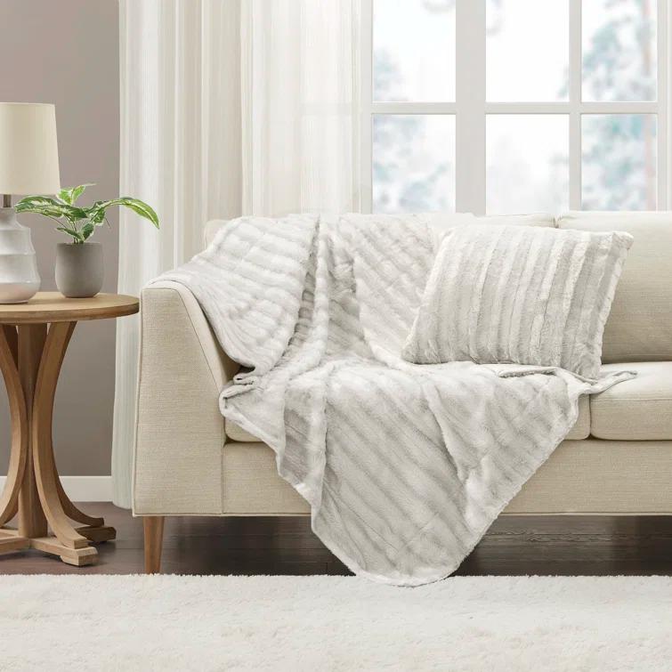 Madison Park Duke Champagne Long Fur Throw 50x60"