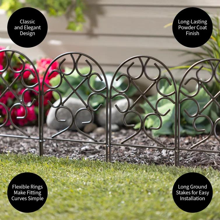 Evergreen Enterprises, Inc 18'' H x 120'' W Scrollwork Wrought Iron Edging with Ground Stakes and Gunmetal Finish