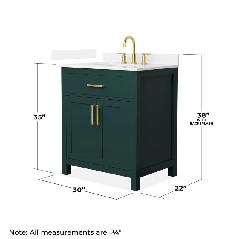 Wyndham Collection Beckett 30" Freestanding Single Bathroom Vanity with Quartz Top