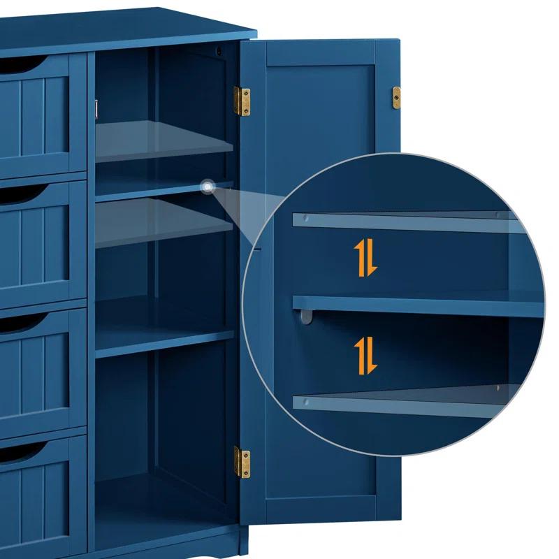 Wooden Bathroom Storage Organizer Cabinet with 4 Drawers and 1 Cupboard