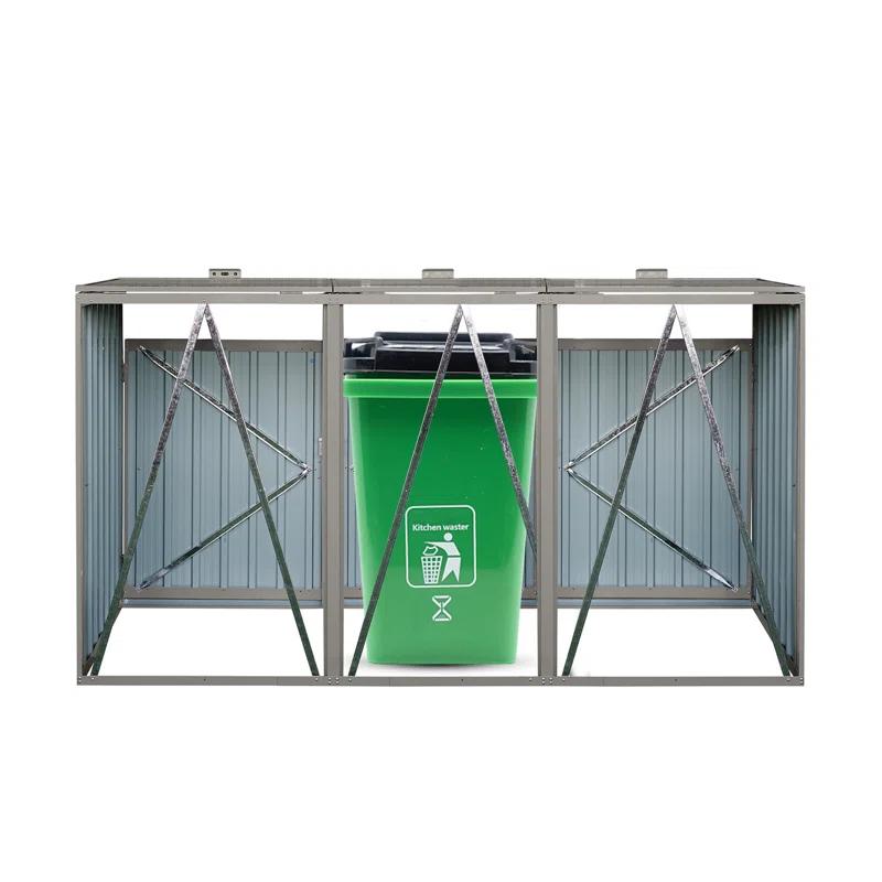 Alxfarton Garbage Bin Shed Stores 3 Trash Cans Metal Outdoor Bin Shed For Garbage Storage