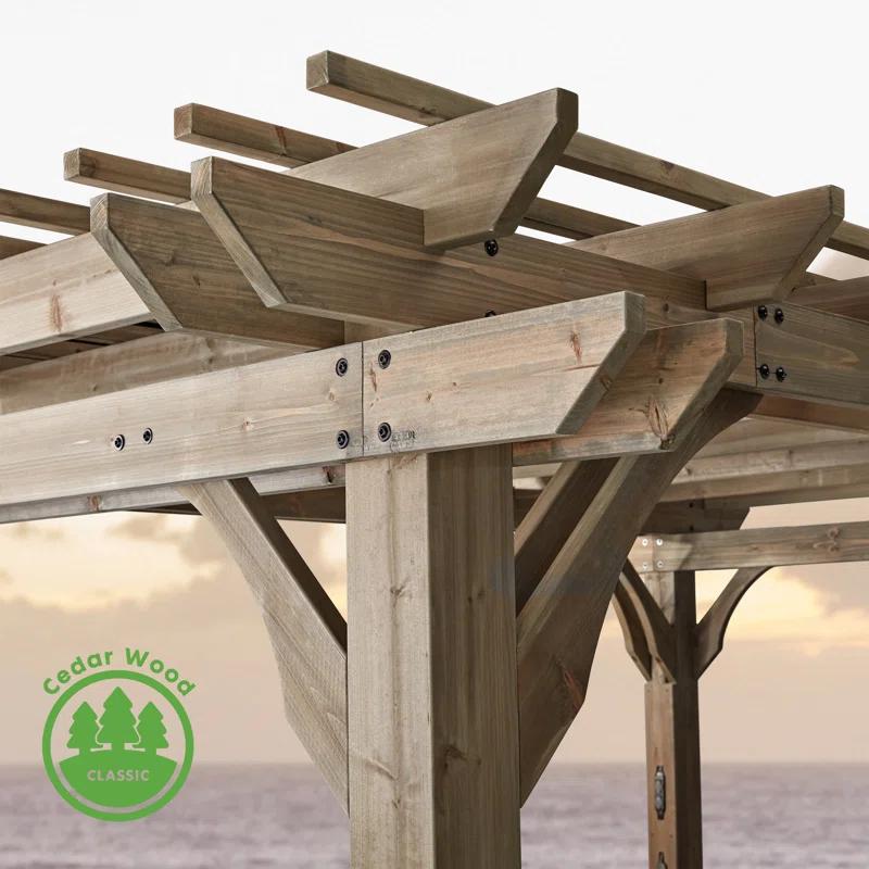 Backyard Discovery Backyard Discovery Somerville 14' x 10' Cedar Wood Outdoor Patio Pergola Kit with Trellis Roof and PowerPort