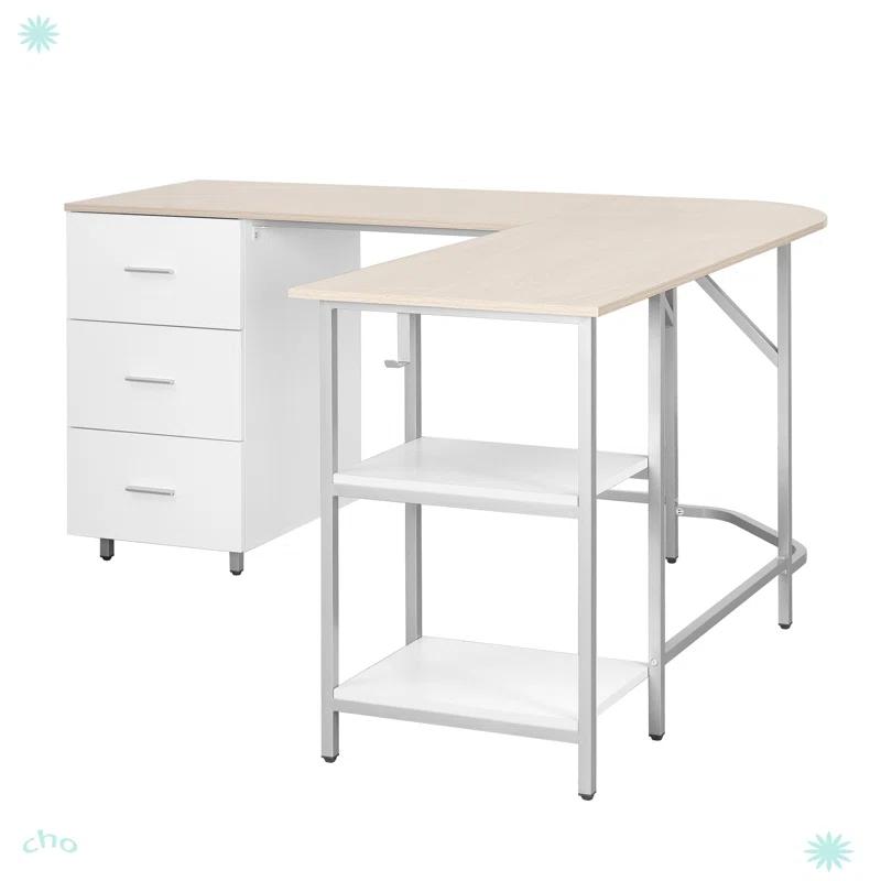 17 Stories Techni Mobili L-Shape Home Office Two-Tone Desk With Storage