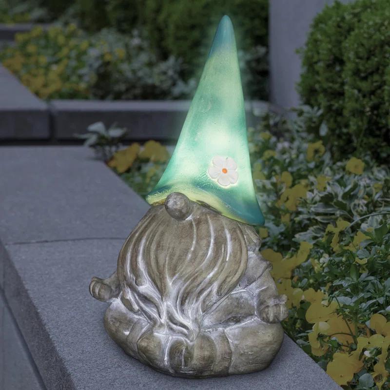 Exhart Exhart Good Time Solar Gnamaste Meditating Gnome Statue, 11 Inch