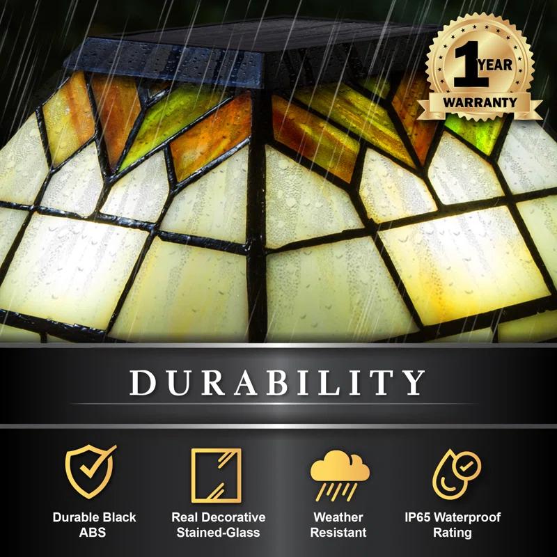 Classy Caps Real Stained Glass Low Voltage Integrated LED Glass Fence Post Cap Light 5 In. X 5 In. with Base Adapter Included