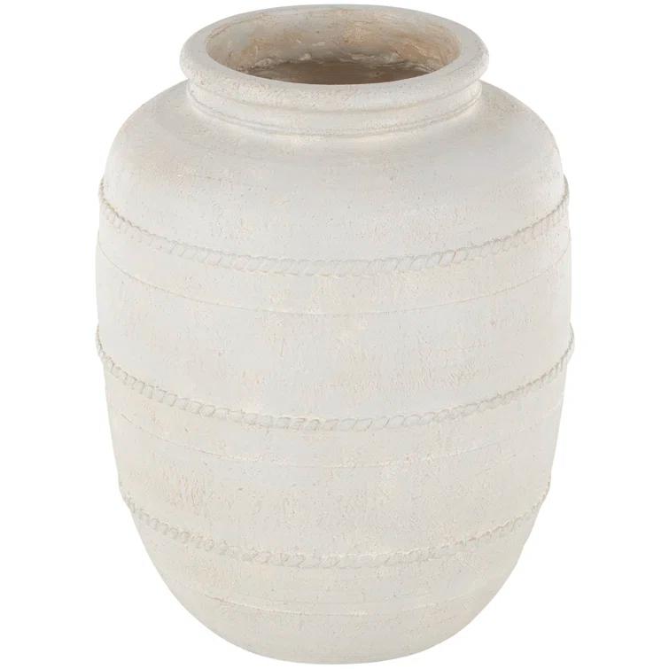Tucson Magnesium Oxide Distressed Decorative Vase with Raised Braided Accents