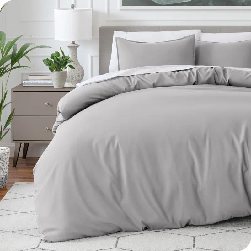 King/Cal King Light Grey Double Brushed Duvet Cover Set by Bare Home