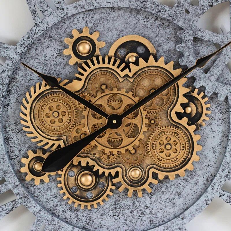 The Gears Clock Wall Clock 36" Round Oversized for Living Room decor with Real Moving Gears America Collection