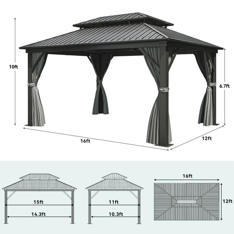 Edrosie Inc Aluminum Patio Gazebo  with Curtain and Netting