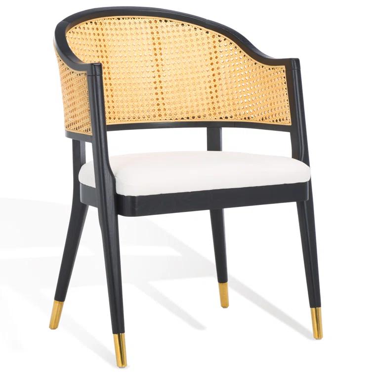 SAFAVIEH Couture Rogue Mid-Century Linen Solid Dining Chair, Black/Natural