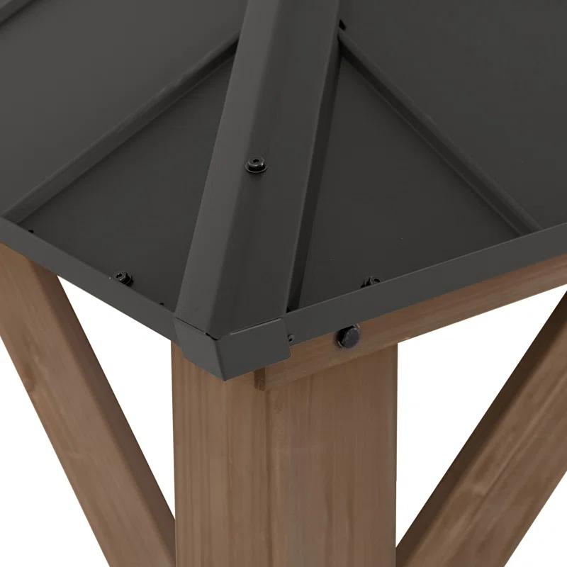 Sunjoy Sunjoy 13 x 15 ft. Wood Gazebo, Outdoor Patio Steel Hardtop Gazebo, Cedar Framed Wooden Gazebo with 2-Tier Metal Roof, Suitable for Patios, Lawn and Backyard