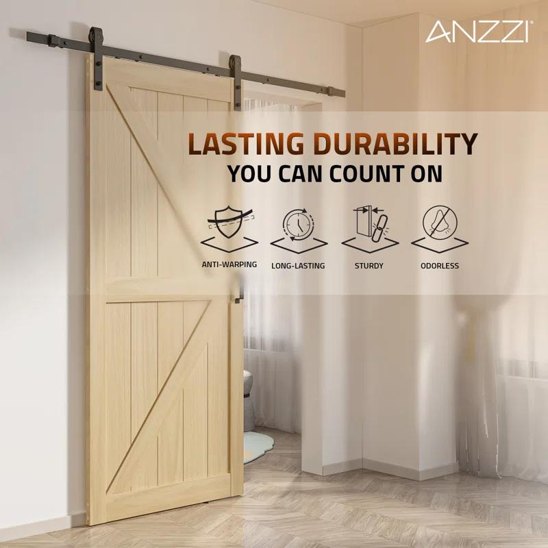ANZZI ANZZI Heavy Duty Sturdy Wood Single Sliding Barn Door - Solid Core MDF And PVC - Knockdown Design - Hardware Included - Space-Saving Solution