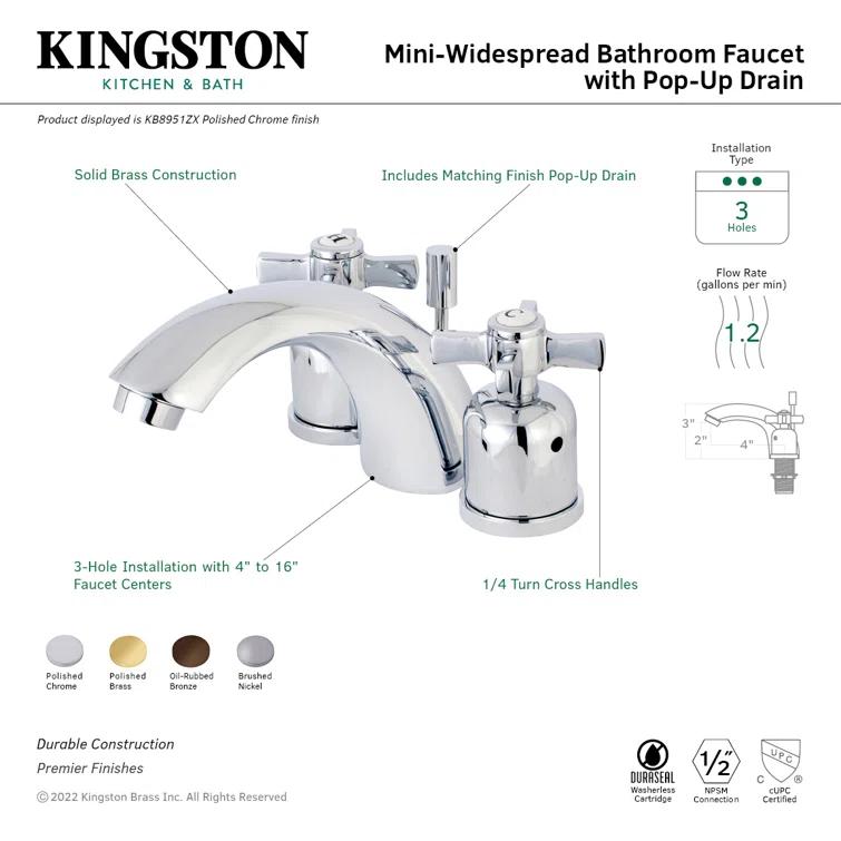 Kingston Brass Kingston Brass Millennium Two-Handle 3-Hole Deck Mount Mini-Widespread Bathroom Faucet with Plastic Pop-Up KB8958ZX