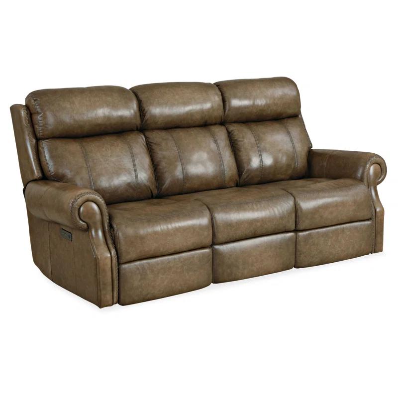 Hooker Furniture 85" Genuine Leather Rolled Arm Power Reclining Sofa
