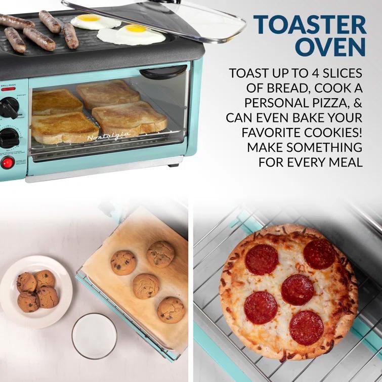 Nostalgia Nostalgia Retro 3-in-1 Family Size Electric Breakfast Station, Coffeemaker, Griddle, Toaster Oven, Aqua