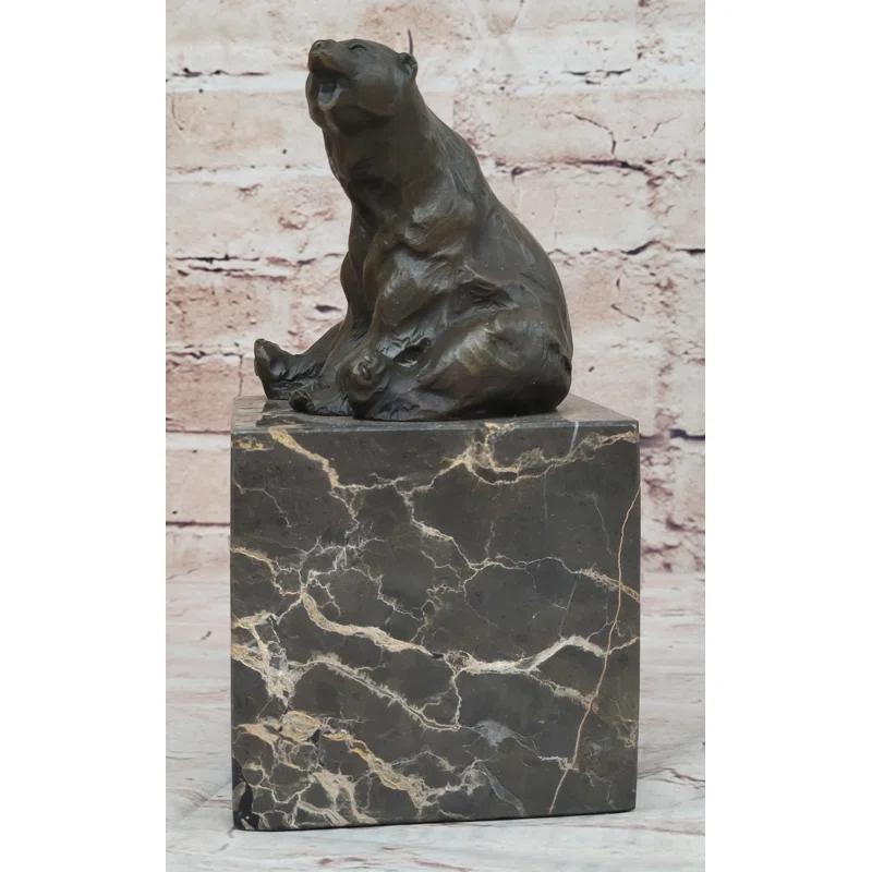 Bungalow Rose Art Deco Stylish Polar Bear Bronze Sculpture Marble Base Figurine Figure Hotcast