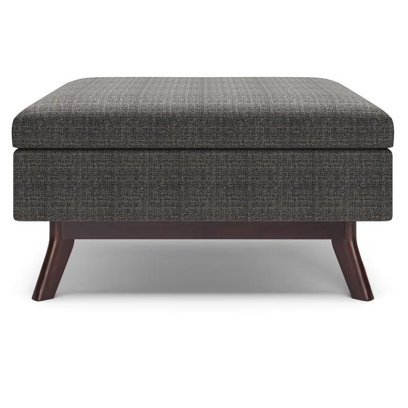 Simpli Home Owen 34"W Upholstered Coffee Table Storage Ottoman with Lift Top and Solid Wood Legs