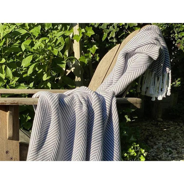 Faribault Mill Coastal Monhegan Cotton Throw With Fringe