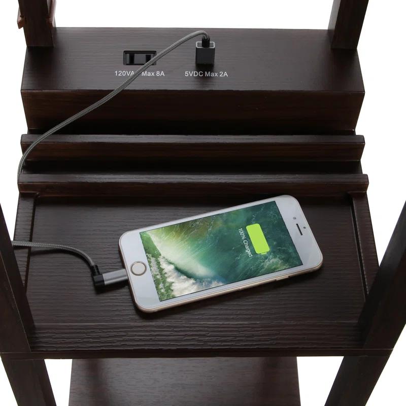 Maxwell 63 in. USB Charging LED 3-Shelf Floor Lamp with Beige Fabric Square Shade
