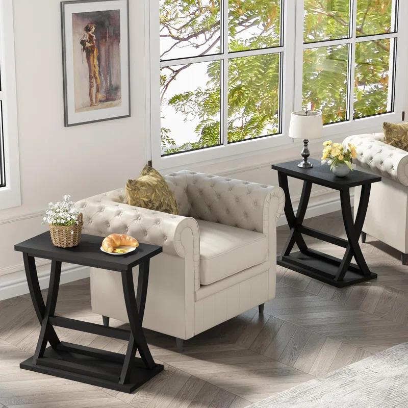 End Table Set Of 2, Narrow Side Table With Storage Shelf, Modern X-Design Slim End Table For Living Room, Bedroom, Small Space, 11.8" D*23.6" W*23.4" D