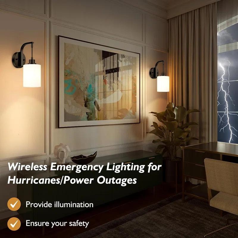 Latitude Run® Battery Operated Wall Sconce Set Of 2, Wireless Rechargeable Wall Lights, Glass Wall Lamps With Remotes And Dimmable RGB LED Bulbs, No Wiring Indoor Sconces Wall Decor For Bedroom Living Room Hallway