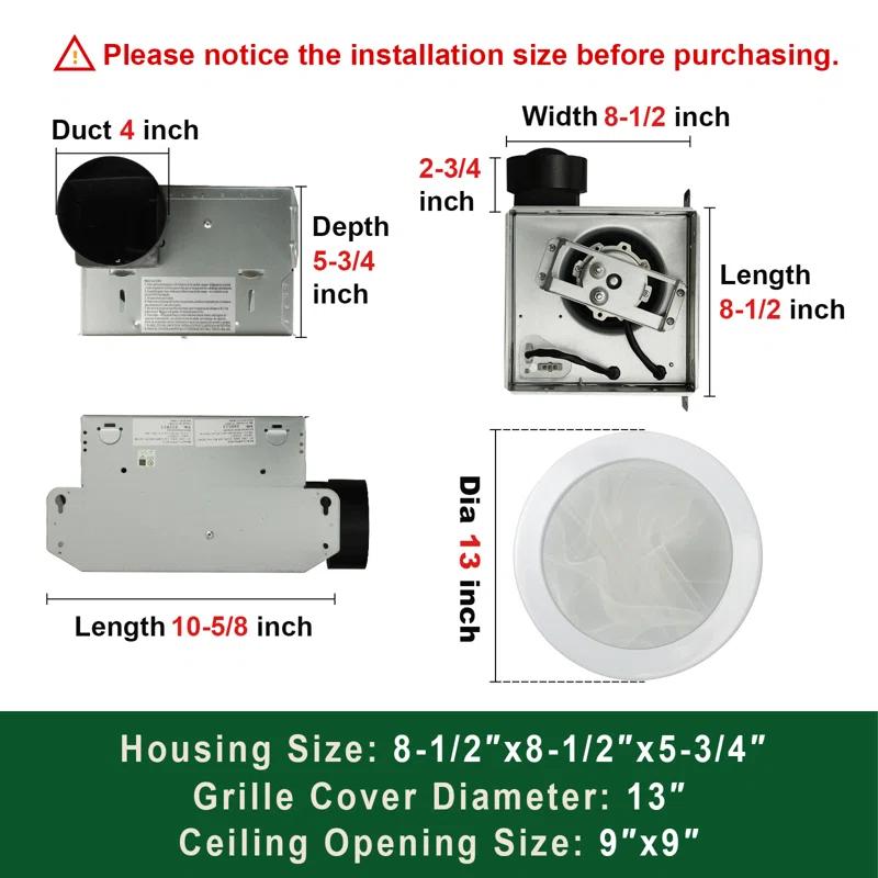 Akicon AK1480-SW 80 CFM Bathroom Fan with LED Light Round Ceiling Exhaust Ventilation Fan