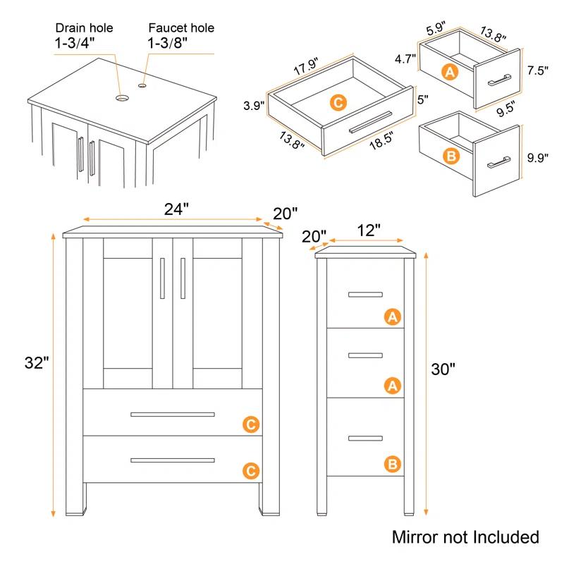 48" Single Bathroom Vanity Set with Glass Vessel Sink, Manufactured Wood Top, Water Saving Faucet