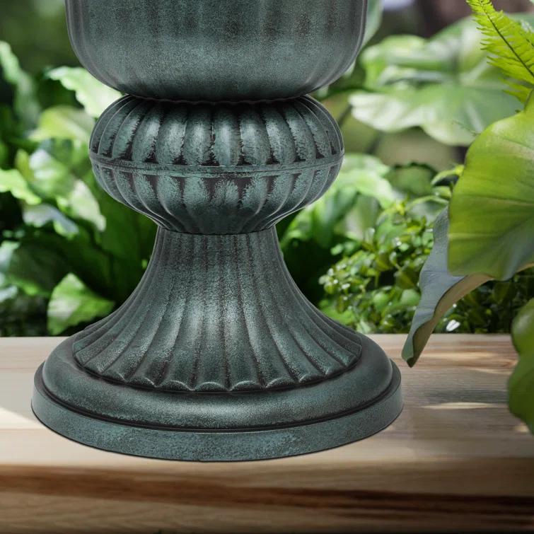 Charlton Home® Ciresila Classic Moroccan Bronze Urn Planter Decorative Outdoor Flower Pot with Stand for Garden Front Column and Wedding Decor