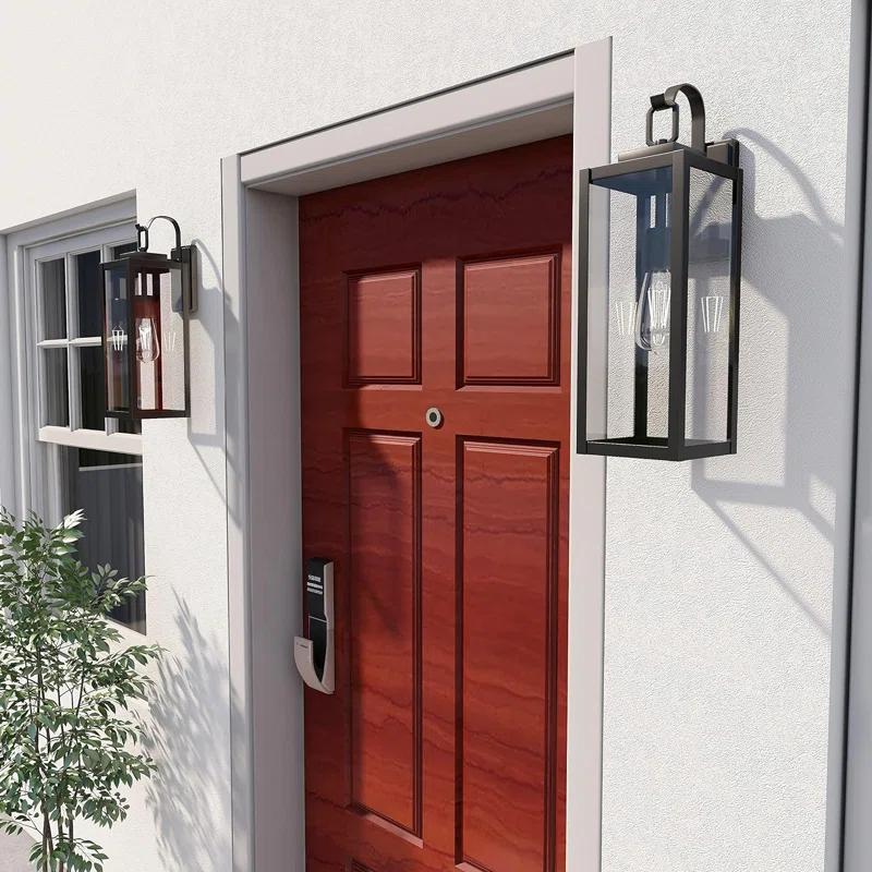 17 Stories Extra Large Size Outdoor Wall Lights, 22.5 Inch Matte Black Oversized Exterior Light Fixture With Clear Glass Shade, Front Porch Lighting, Modern Sconce Lantern For House, Garage