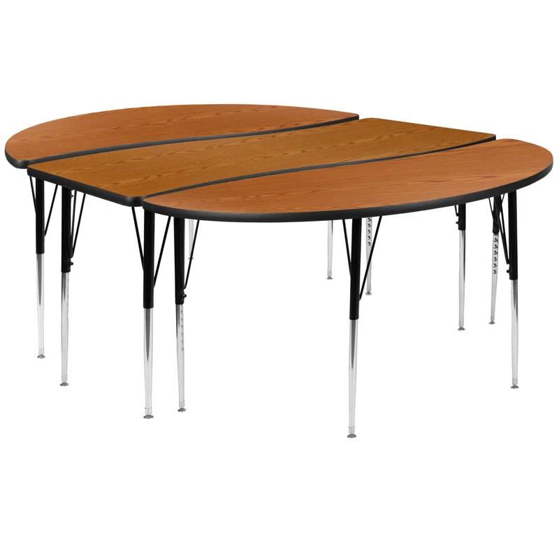 Flash Furniture Goddard 3 Piece 86" Oval Wave Flexible Thermal Laminate Activity Table Set with Height Adjustable Legs